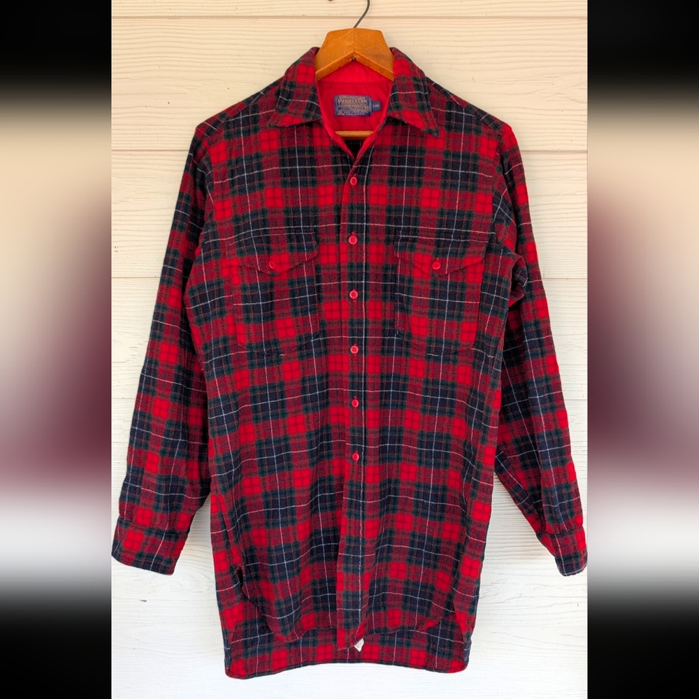 Vintage Pendleton Flannel Shirt 100% Wool 5.5 Long Cabin Core Outdoor Tartan